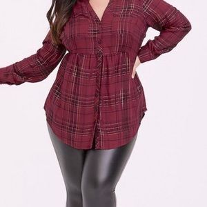 Torrid Red Plaid Babydoll Tunic Blouse Sz.2